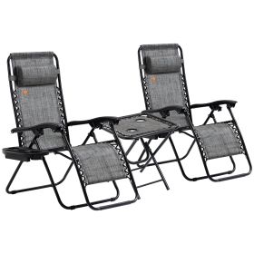 Outsunny 3-Piece Zero Gravity Set, Recliner Chairs with Side Table for Poolside & Camping Gray