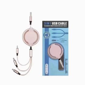 Three-in-one Mobile Phone Data Cable, Free Switching Of Interfaces, Multi-device Charging Is Super Convenient. (Color: Pink)