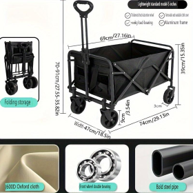 Heavy-duty Folding Multi-functional Camping Trolley - Multi-functional Camping And Beach Trolley - Durable Folding Design, Suitable For Outdoor A (Color: Black)