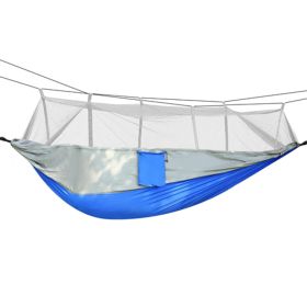 Portable Nylon Swing Hanging Bed Outdoor Hiking Camping Hammock (Color: Gray & Blue, type: Hammock)